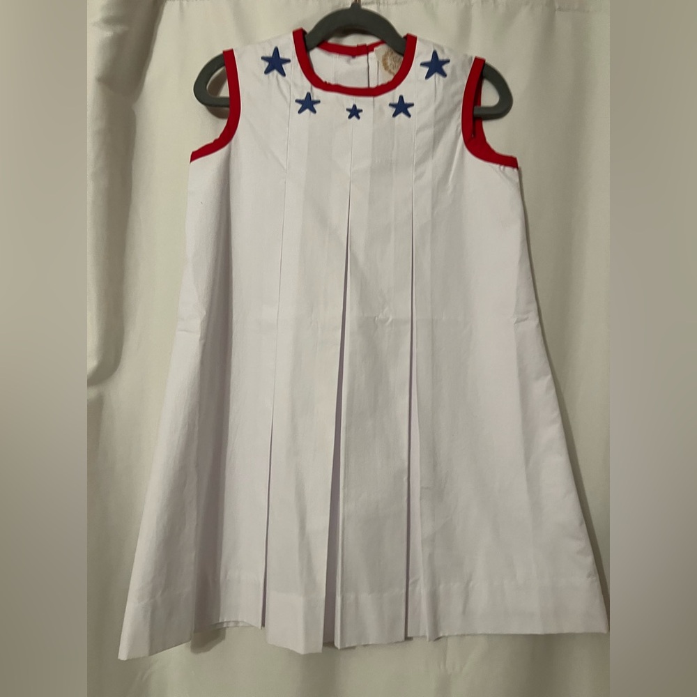 TBBC New kids White Sleeveless Dress with Red Trim and Blue Stars